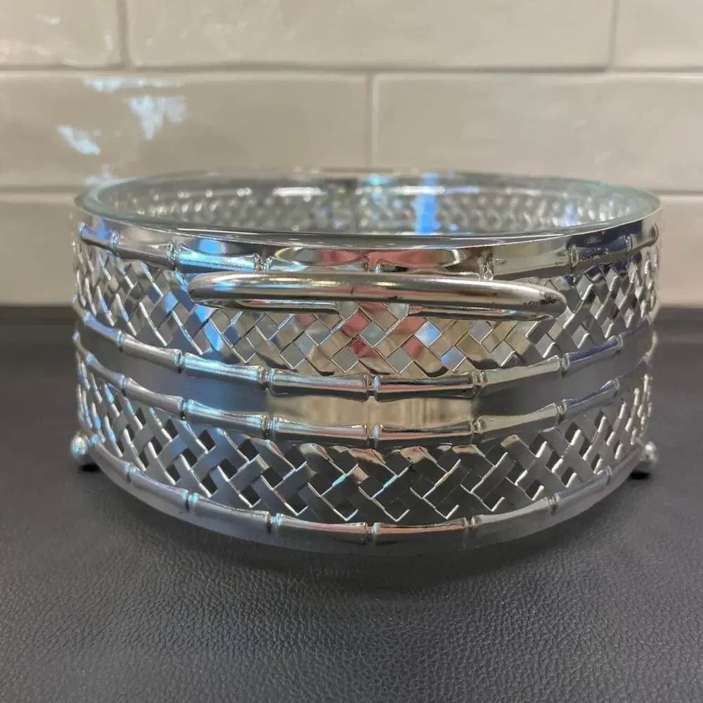 England Silverplated Bamboo Basketweave Vintage Pyrex Dish Holder